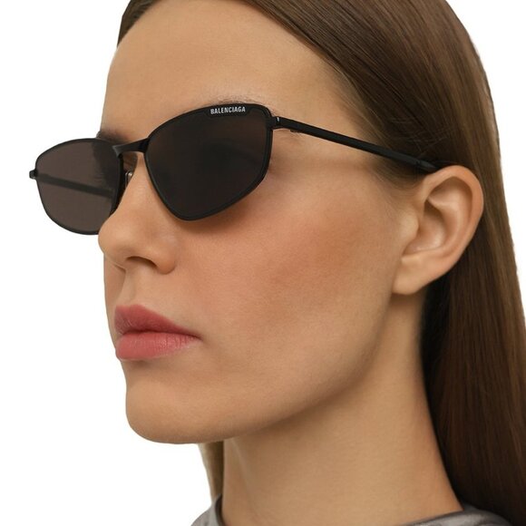 NEW BALENCIAGA BB0277S 001 SUNGLASSES UNISEX BLACK GREY OVAL EYEWEAR - Picture 8 of 14